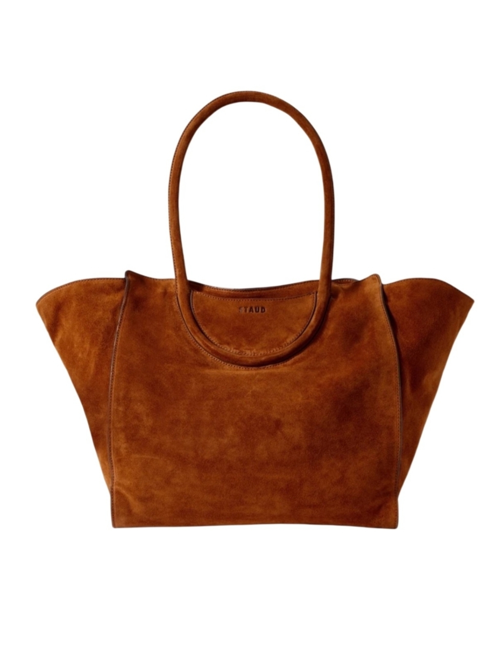 STAUD Designer Large Leather Bag Cognac Suede Tote Purse